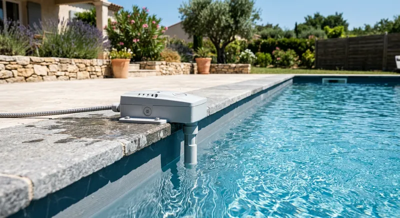Alarme de piscine à immersion installée sur le bord du bassin