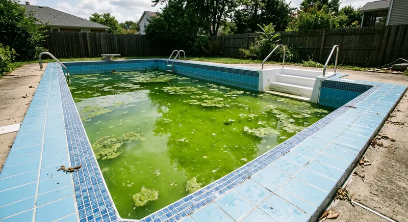 Eau de piscine devenue verte à cause des algues