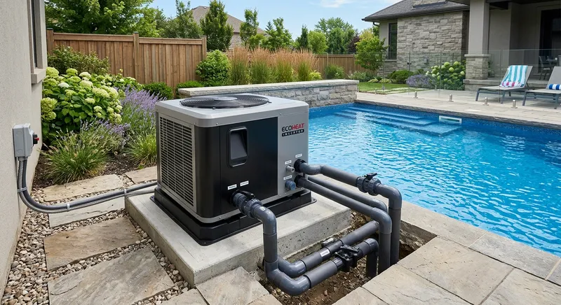 Pompe à chaleur de piscine installée en extérieur