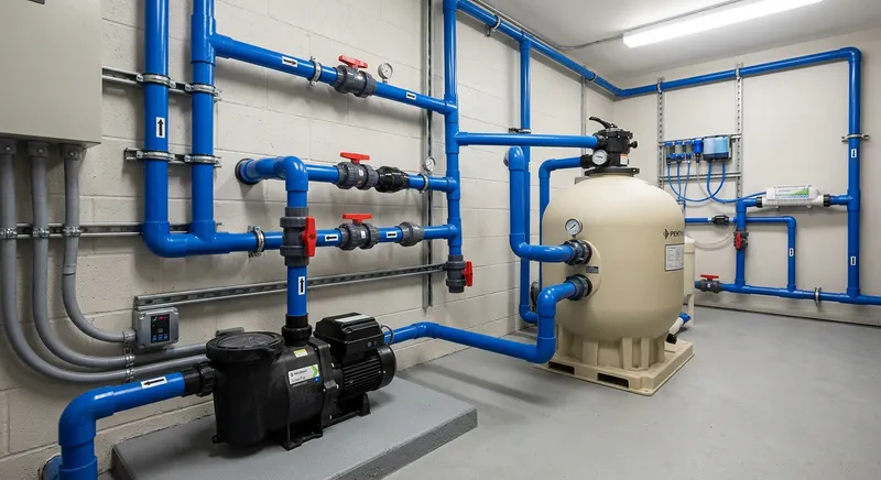 Pompe de filtration de piscine dans un local technique
