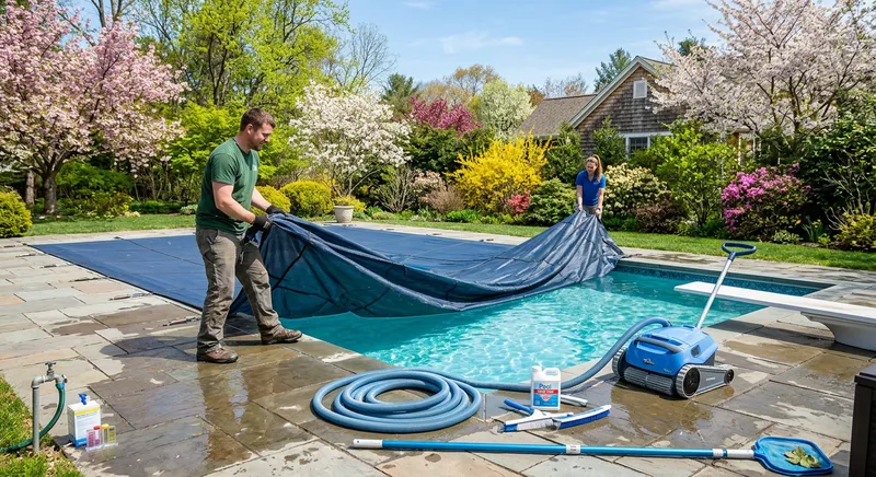 Remise en route printanière d'une piscine après l'hiver