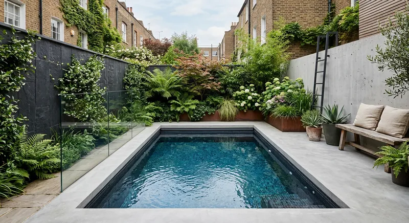 Mini-piscine compacte dans une cour urbaine moderne
