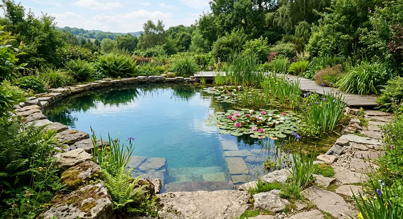 Piscine naturelle écologique avec plantes aquatiques filtrantes