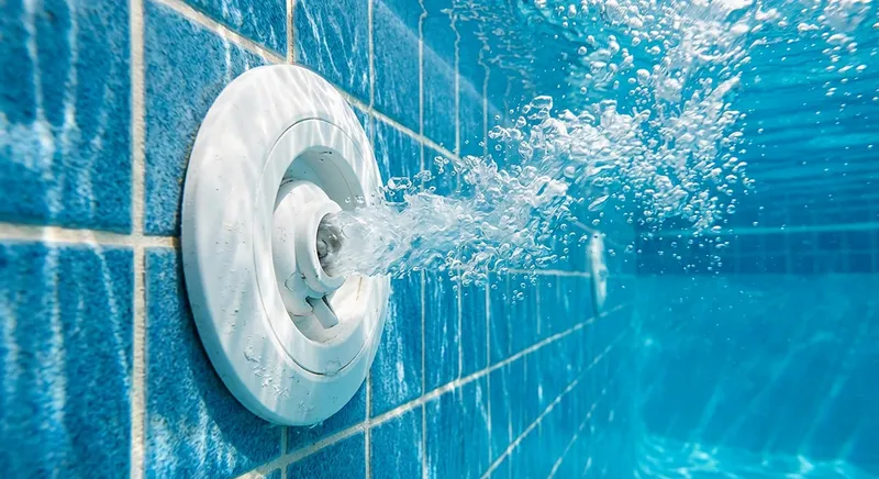 Buse de refoulement de piscine sous l'eau avec bulles d'air