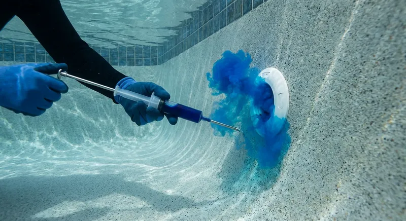 Test au colorant pour détecter une fuite de piscine